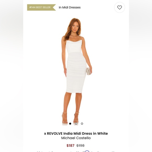 Michael Costello x REVOLVE India Midi Ruched Strapless Dress in White Sz. M - Picture 5 of 14